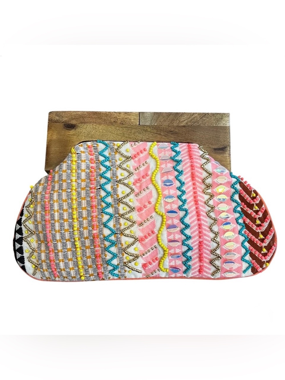 Chloe and Lex PINK PARTY CLUTCH WITH WOODEN SNAP HANDLE